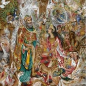 نخ و نقشه تابلو فرش دستبافت ملکه سبا و حضرت سلیمان