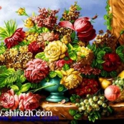 نخ و نقشه تابلو فرش دستبافت گل و میوه محمدی اشتیاق بهار